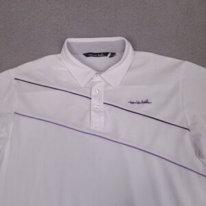 Travis Mathew Polo Shirt Mens XL White Golf Stripe Embroidered Logo